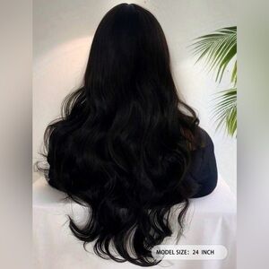 24 inch Body Wave Long hair w Fringe Bang - Synthetic Wig - color black